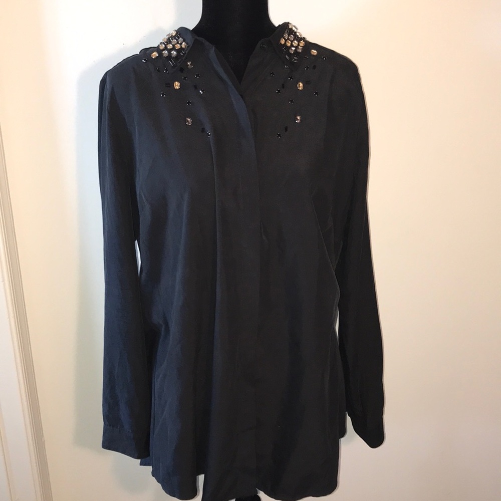 Lane Bryant black blouse with gems on collar 14/16